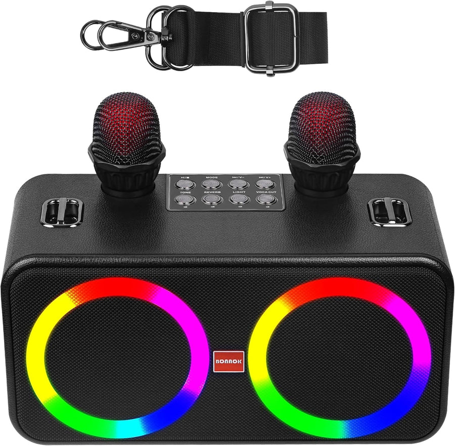 BONAOK Karaoke Speaker 2 Wireless Mics Portable Bluetooth PA Machine