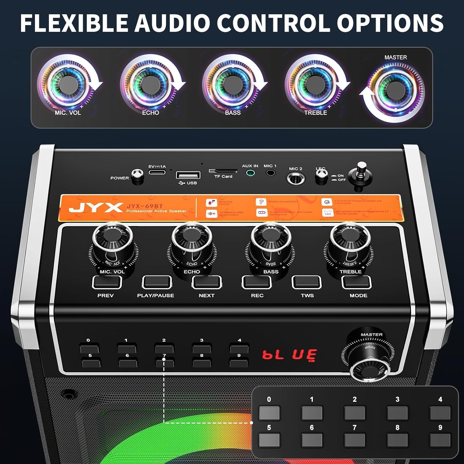 Karaoke Machine with 2 Wireless Mics Bluetooth 5.3 LED Speaker