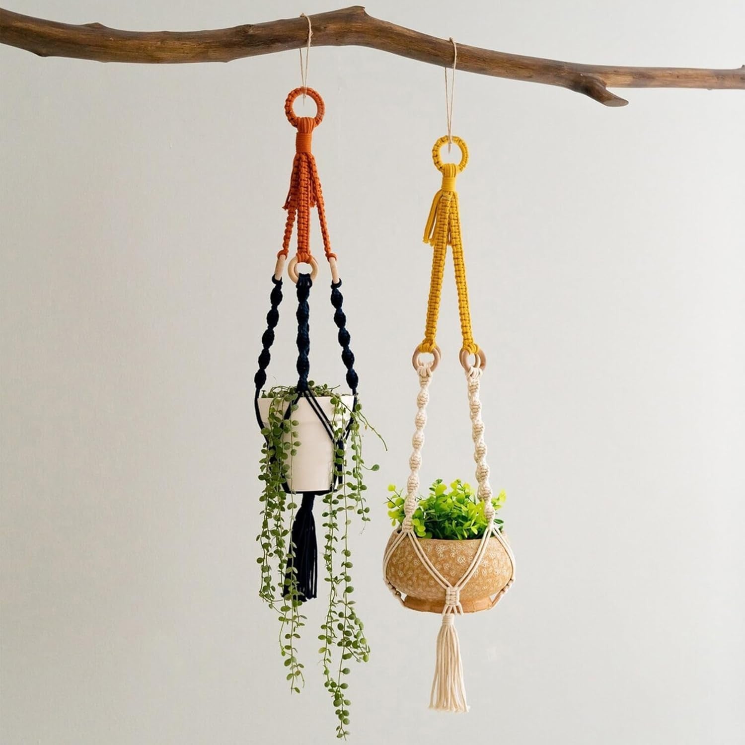 3pcs Yellow Macrame Plant Hanger Cotton Hanging Boho Planter