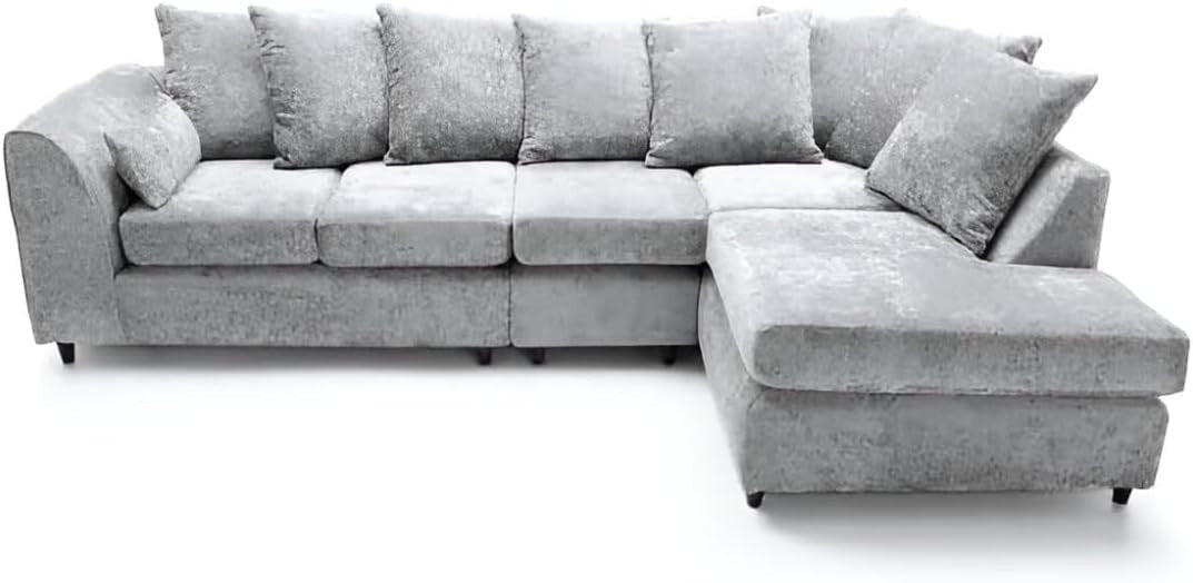 Alaska Corner Sofa Right Grey 5 Seater L Shape Couch Right Hand Fabric Suite