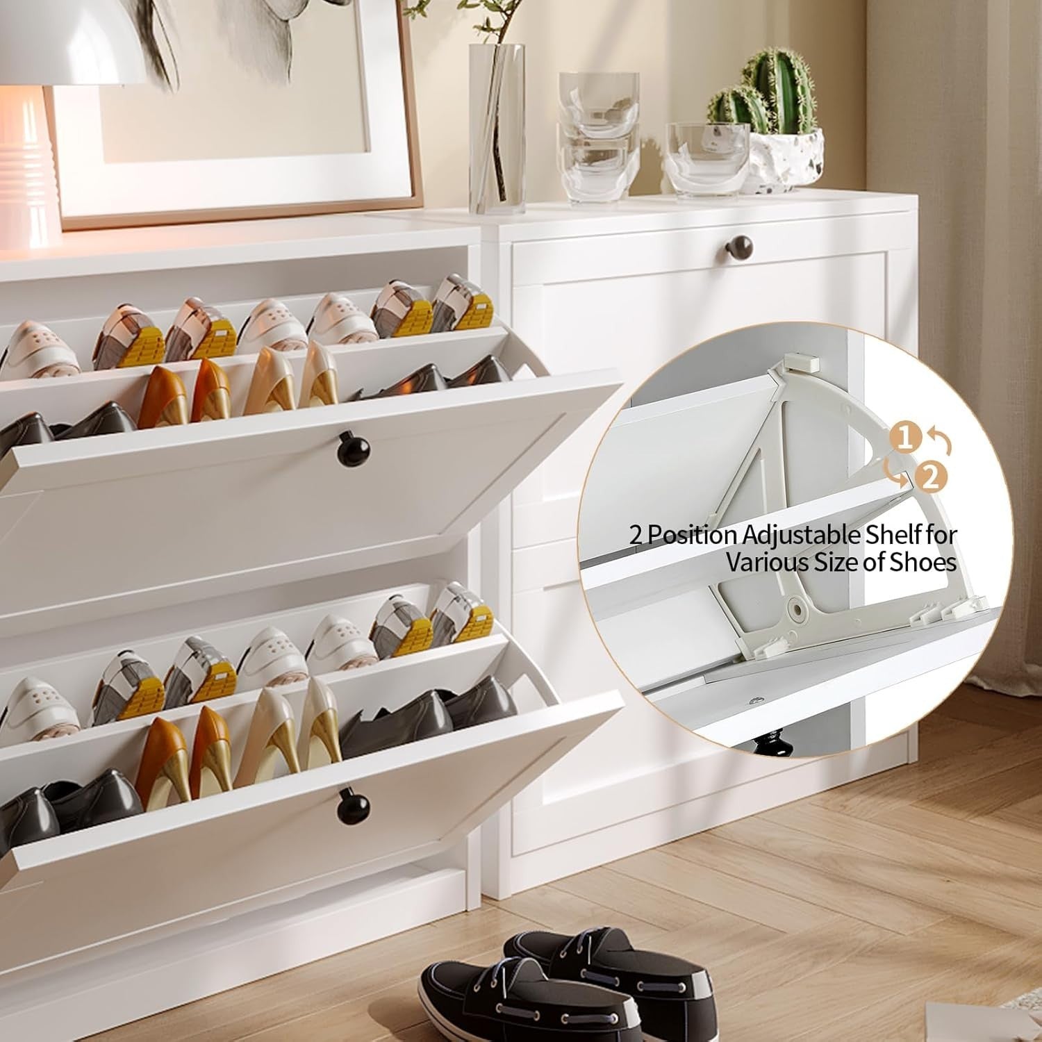 Slim 2-Drawer Vertical Shoe Cabinet with Adjustable Shelves, 80x24x80 cm White