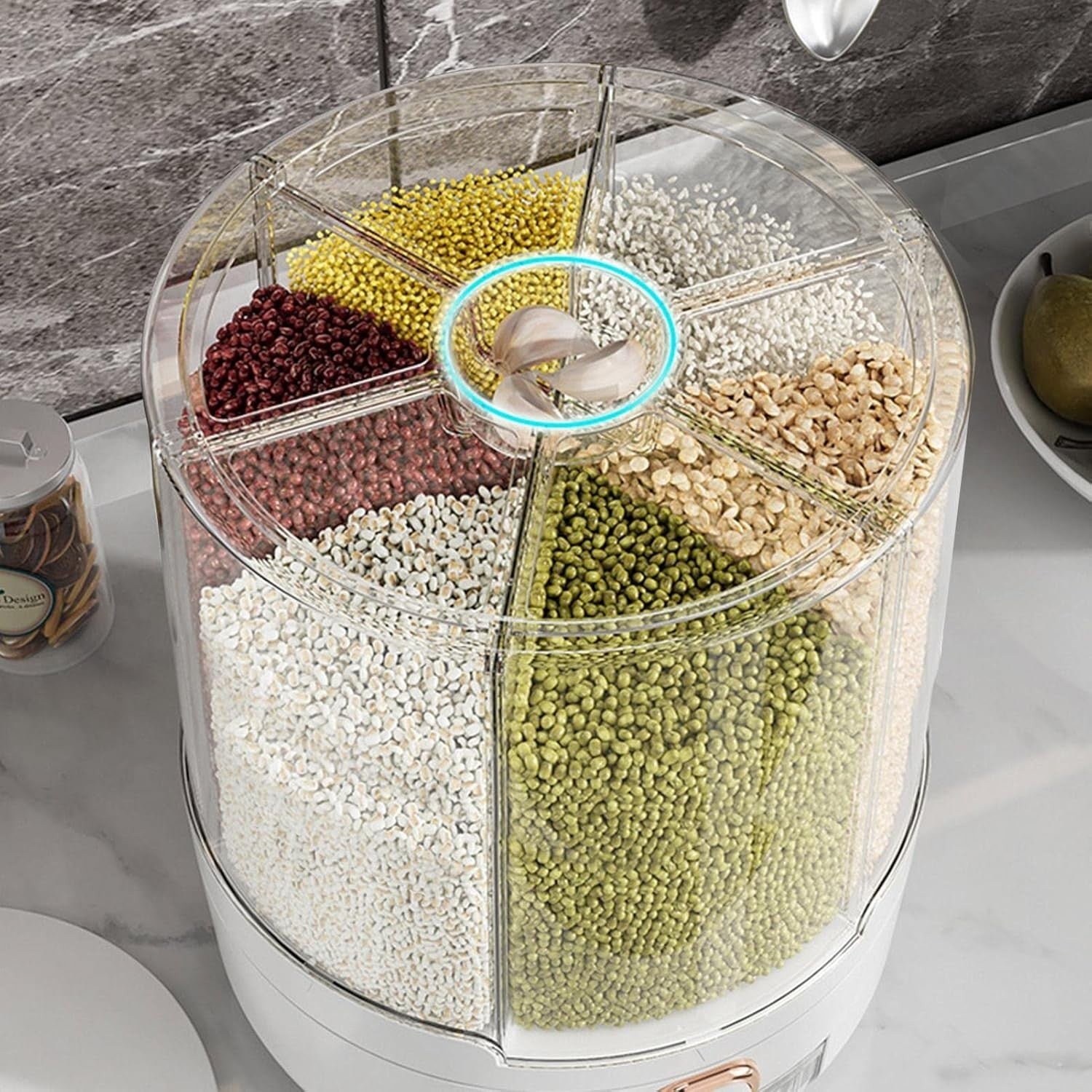 360° Rotating Grain Dispenser 6 Compartment Airtight Food Storage
