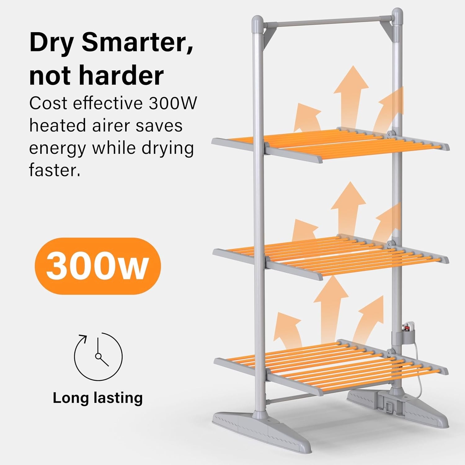 Heated Clothes Airer 3 Tier Electric Drying Rack Foldable 300W Fast Dry