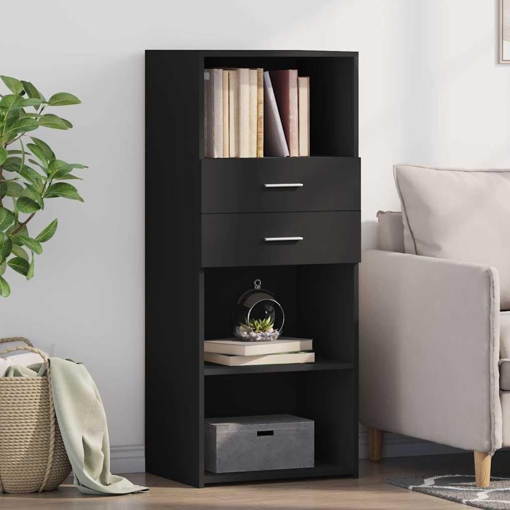Moisture Resistant Black Office Storage Cabinet with Shelves & Drawers