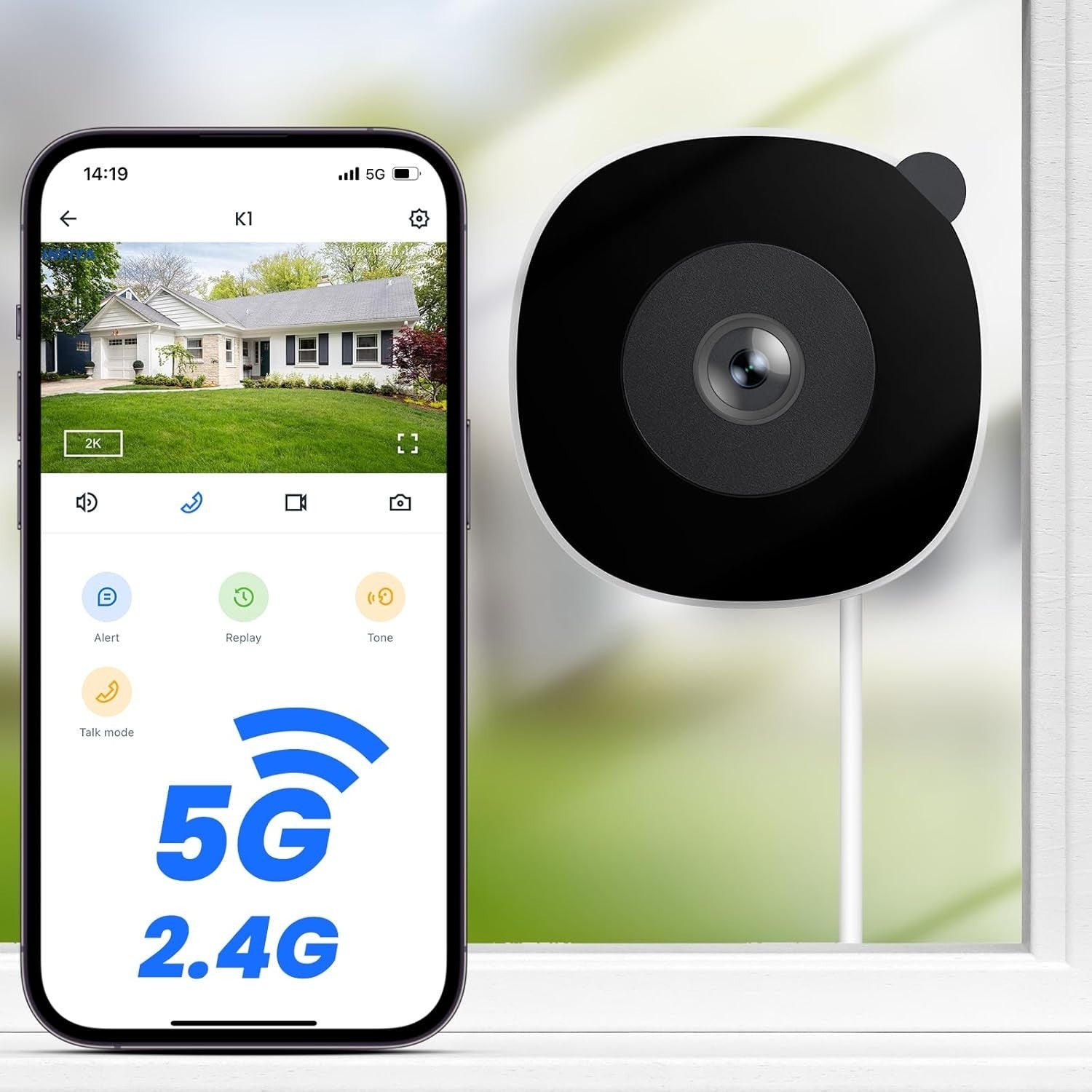 2K Window Security Camera Dual Band WiFi AI Detection Night Vision