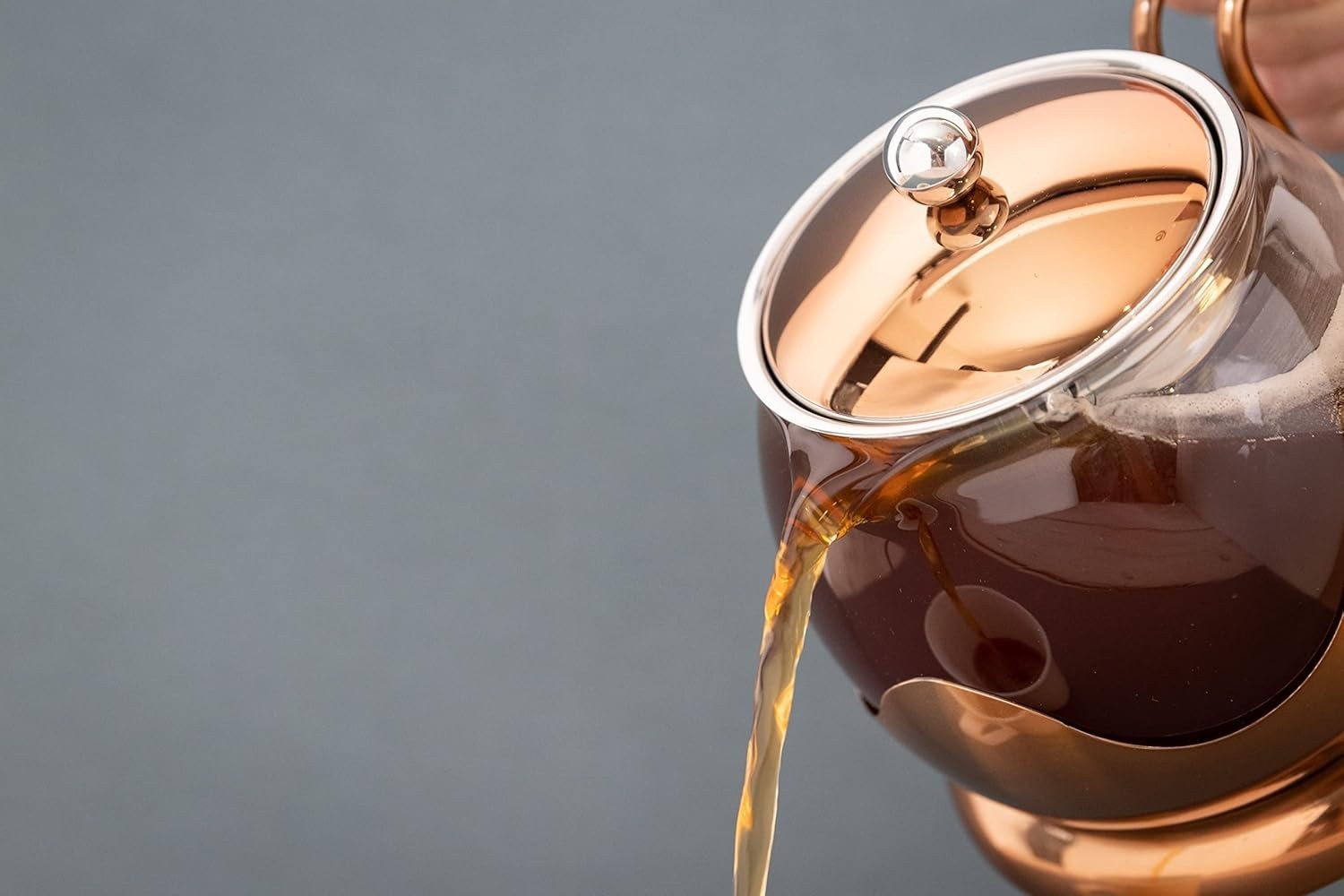 Glass Teapot 1.2L Loose Leaf Tea Pot Infuser Copper Borosilicate