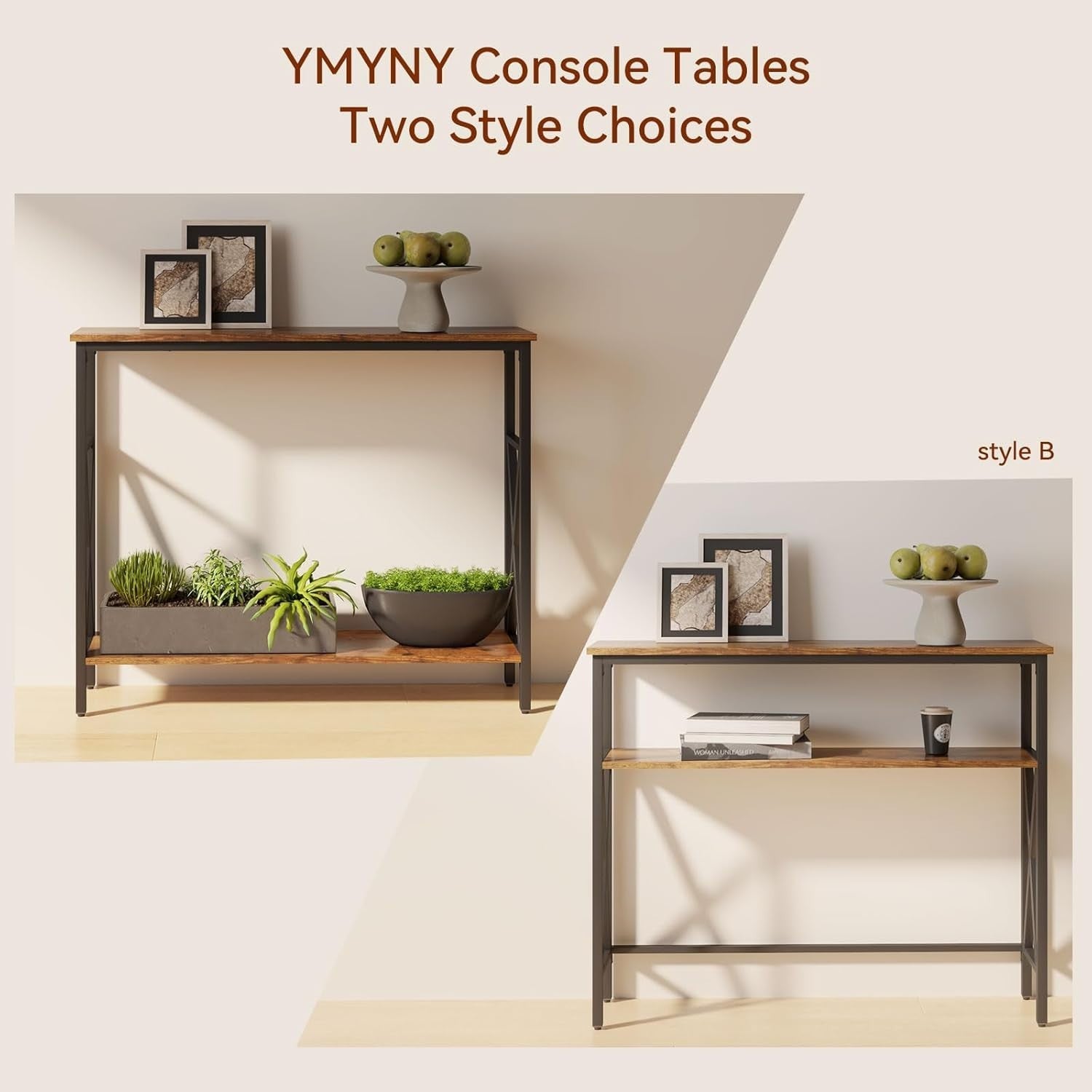 Slim Industrial Console Table with Adjustable Feet & Sturdy Metal Frame for Hall