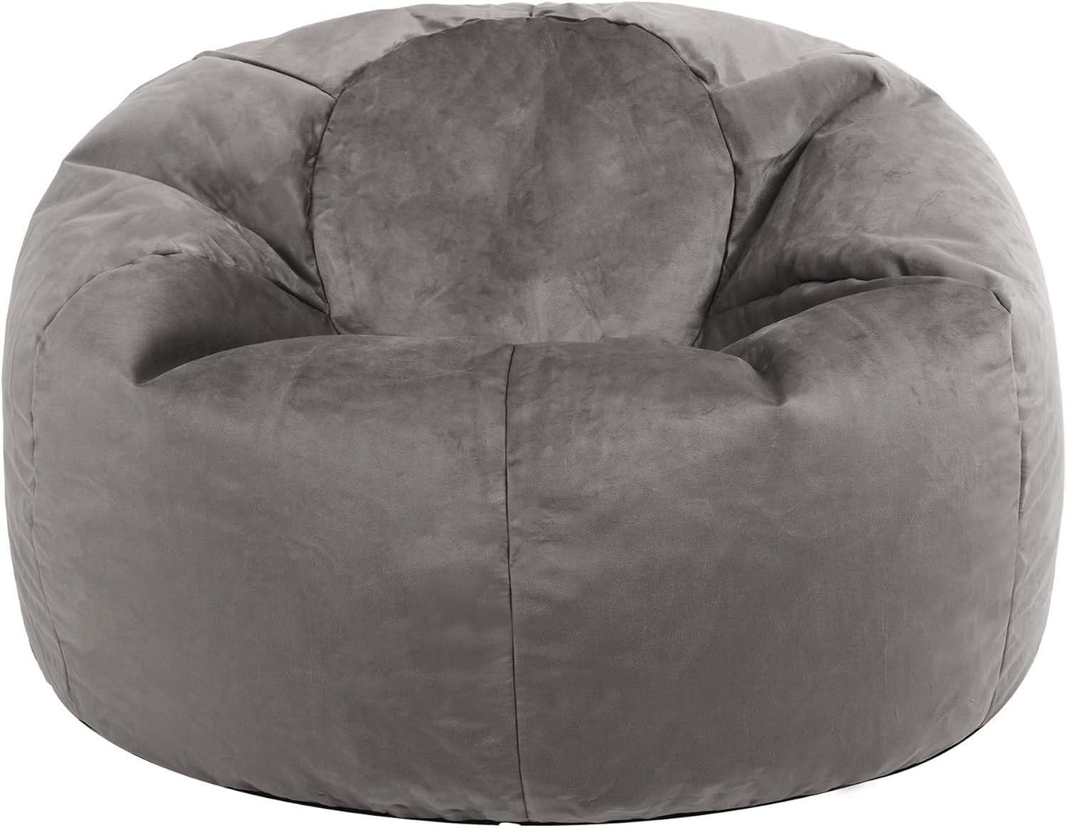 Large Grey Velvet Bean Bag Chair Adult Size | Comfy Lounge Seat