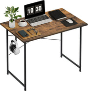 Compact Wooden Computer Desk 80cm Small Brown Office Study Table with Hook