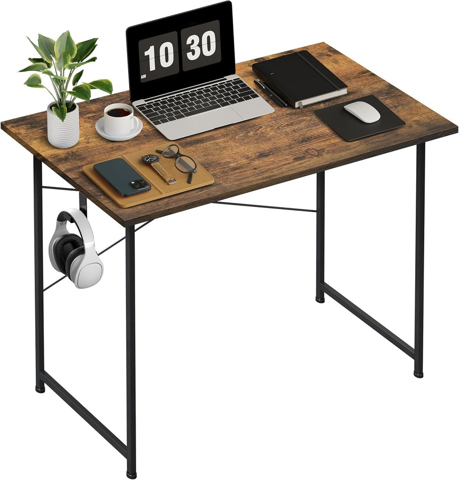 Compact Wooden Computer Desk 80cm Small Brown Office Study Table with Hook