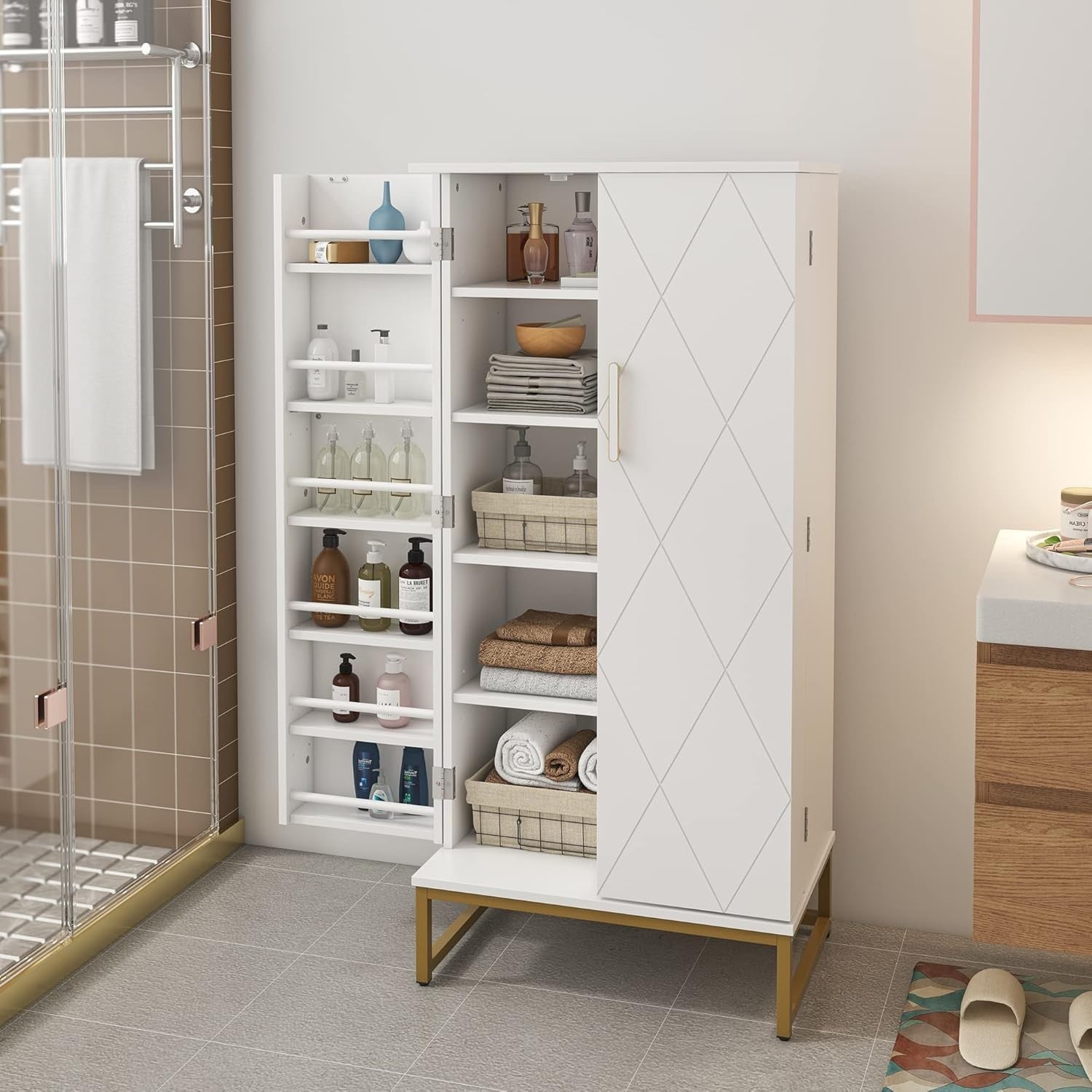 Luxury Gold Kitchen Cupboard 51” Freestanding Pantry Storage Cabinet