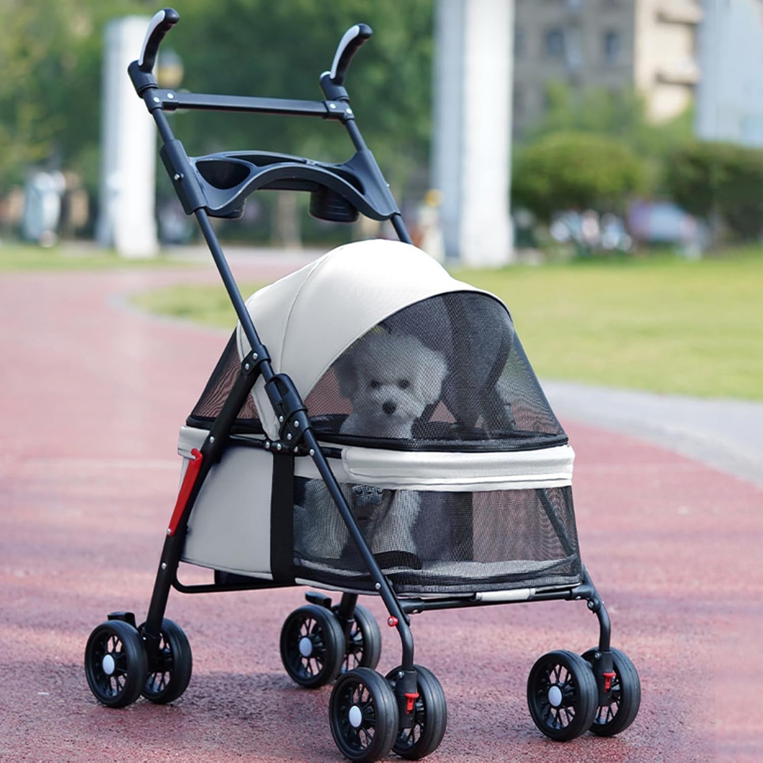 Lightweight Pet Stroller Foldable Dog Cat Pushchair 4 Wheels Grey