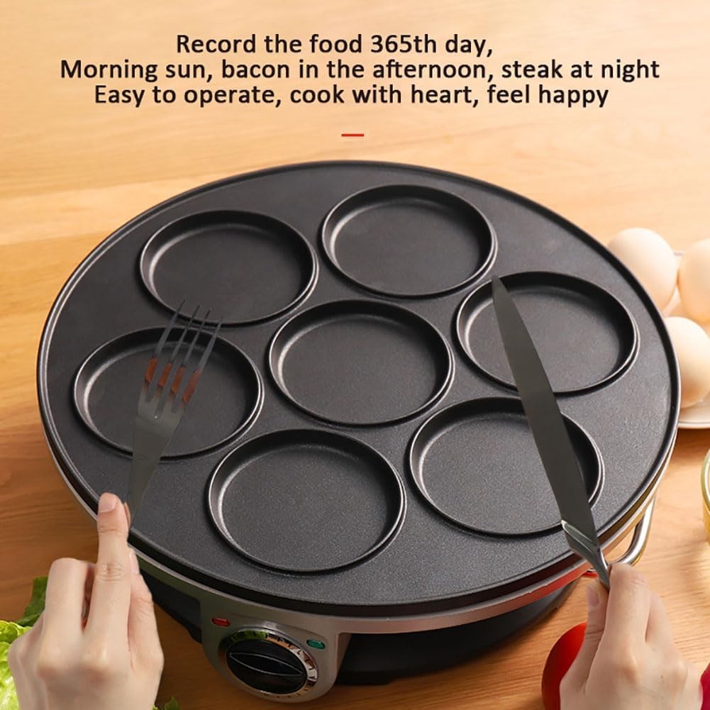 Electric 7-Hole Pancake & Egg Maker Non-Stick Mini Crepe Hotplate Fast Heating