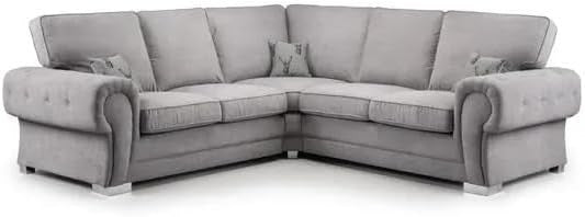 Verona Chesterfield Corner Sofa – Grey Suede 2C2 5 Seater Settee Suite