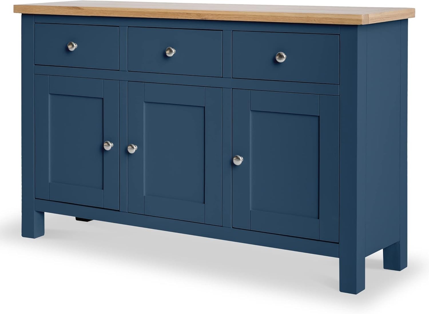 Navy Blue Sideboard Oak Top 3 Drawer Cupboard Cabinet for Living Room