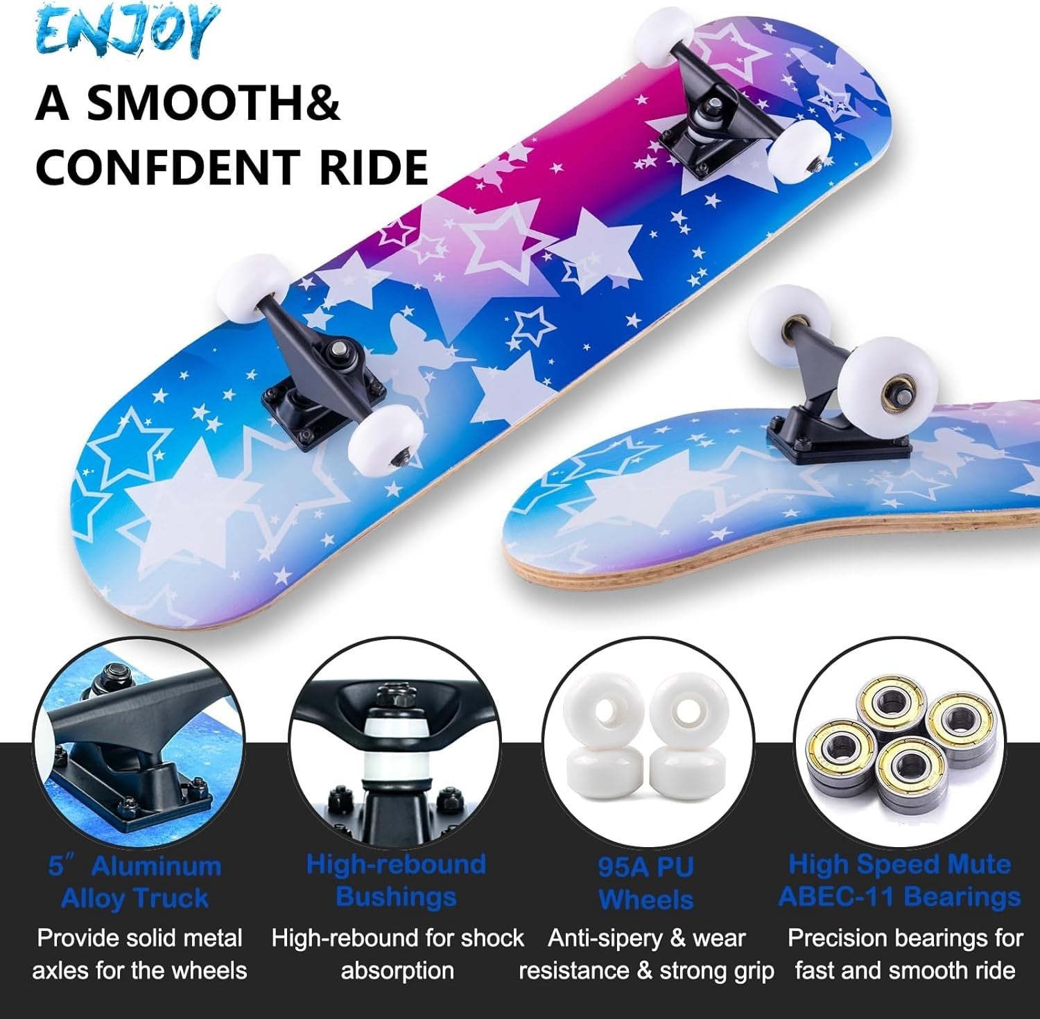 31x8 Complete Maple Skateboard Double Kick Dream Cruiser Kids Teens Adult