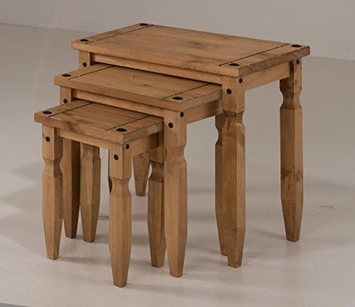 Antique Wax Pine Wood End Table Nightstand Solid Mexican Design Rectangular