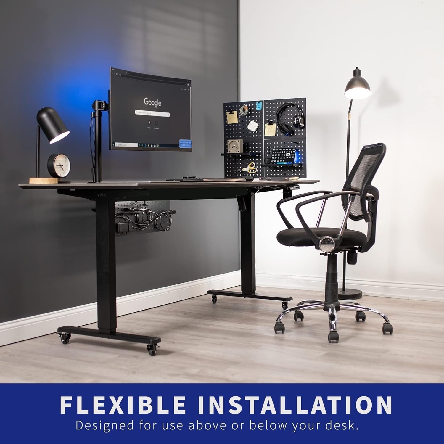 Clamp-On Steel Desk Pegboard 30×51cm Magnetic Organizer Panel Black
