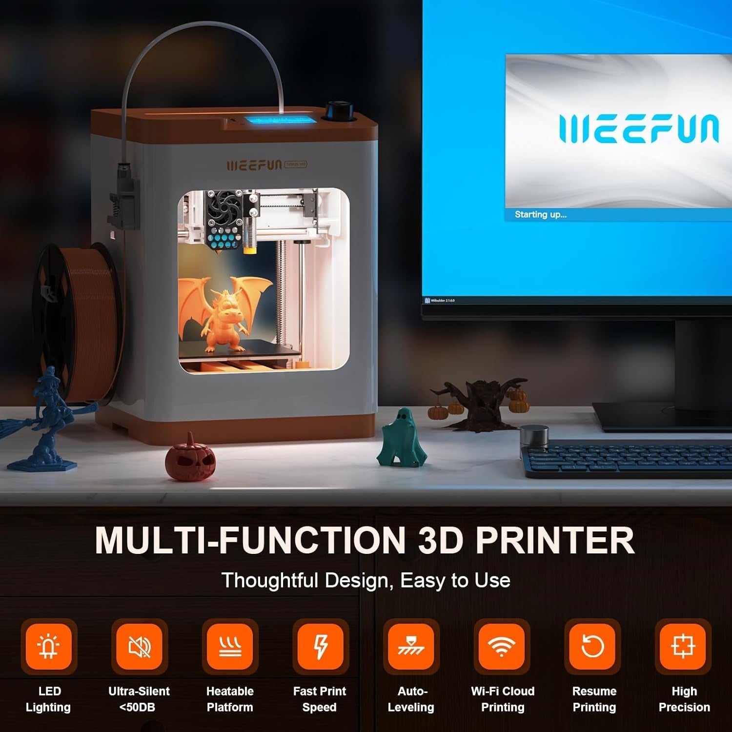 Mini 3D Printer WiFi Auto Leveling PEI Bed Silent DIY