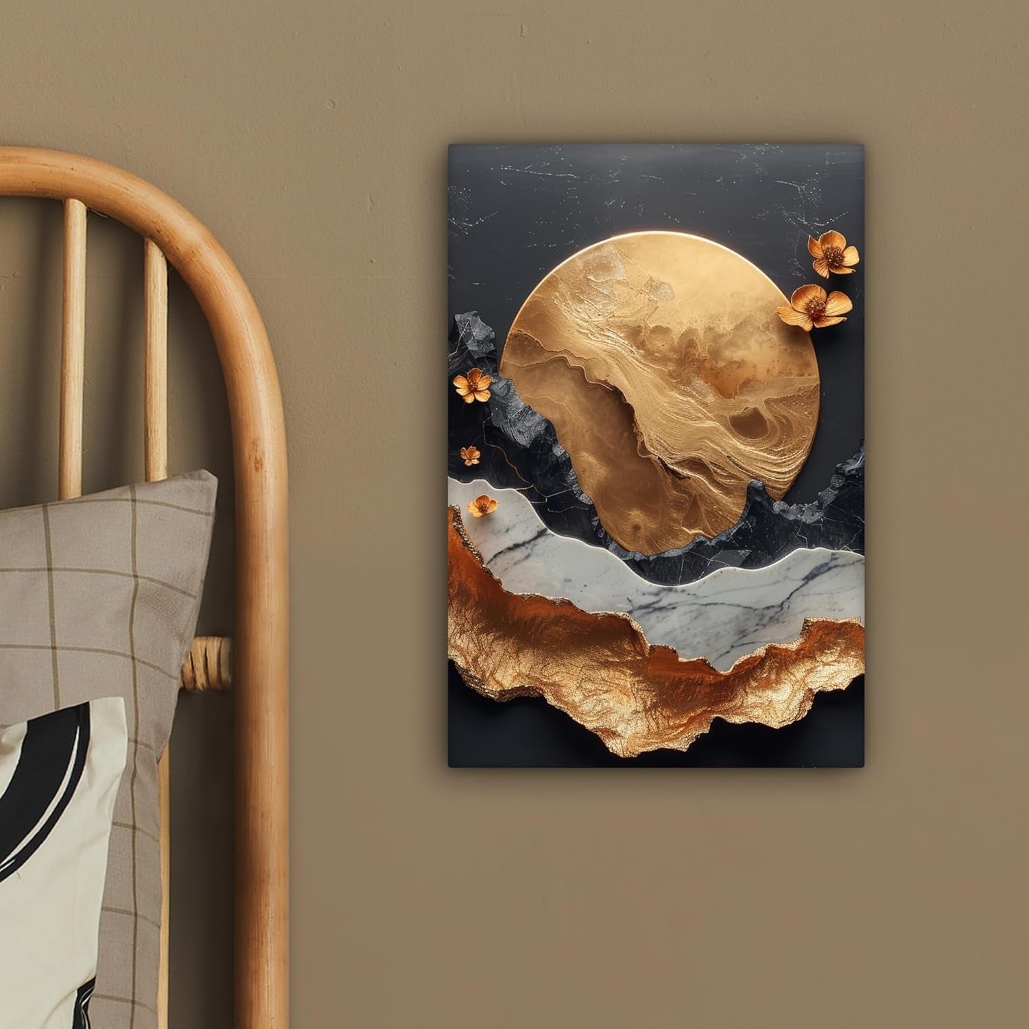 Abstract Gold Black Canvas Wall Art 20x30cm Framed Modern Print