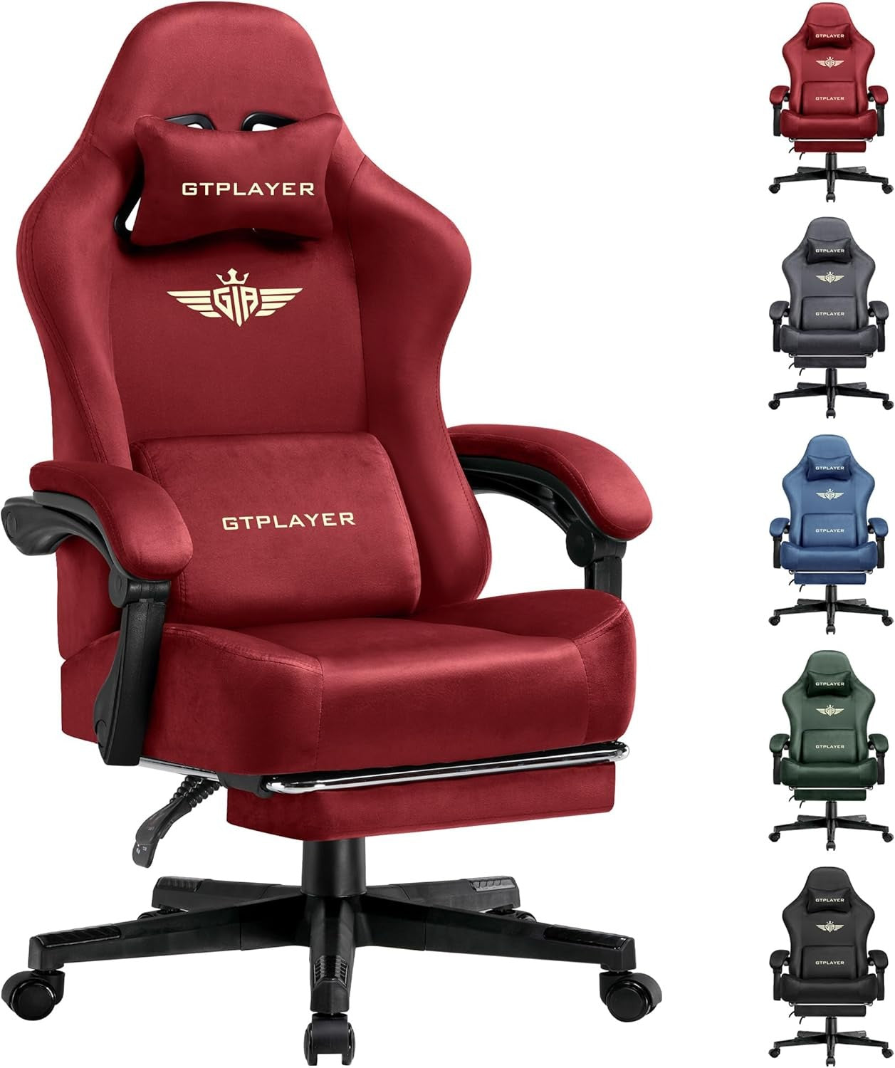 Fabric Gaming Chair Ergonomic Office Seat w/ Footrest Lumbar Support