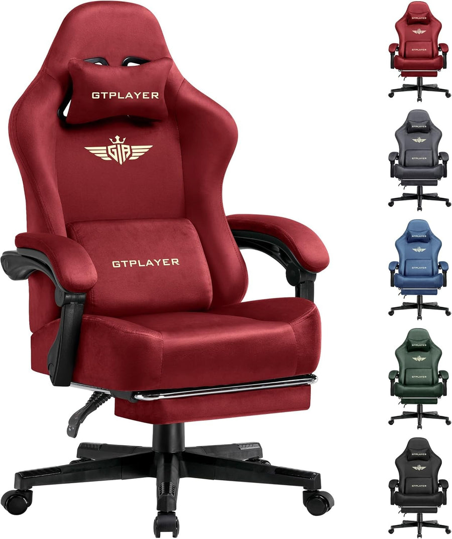 Fabric Gaming Chair Ergonomic Office Seat w/ Footrest Lumbar Support