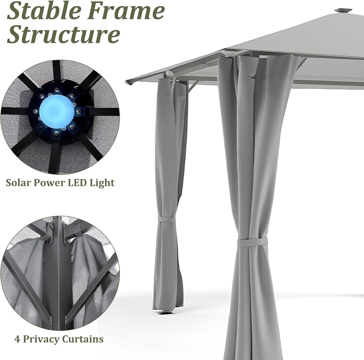 3x3M Metal Gazebo with Solar LED Lights & Curtains | Remote Control Outdoor