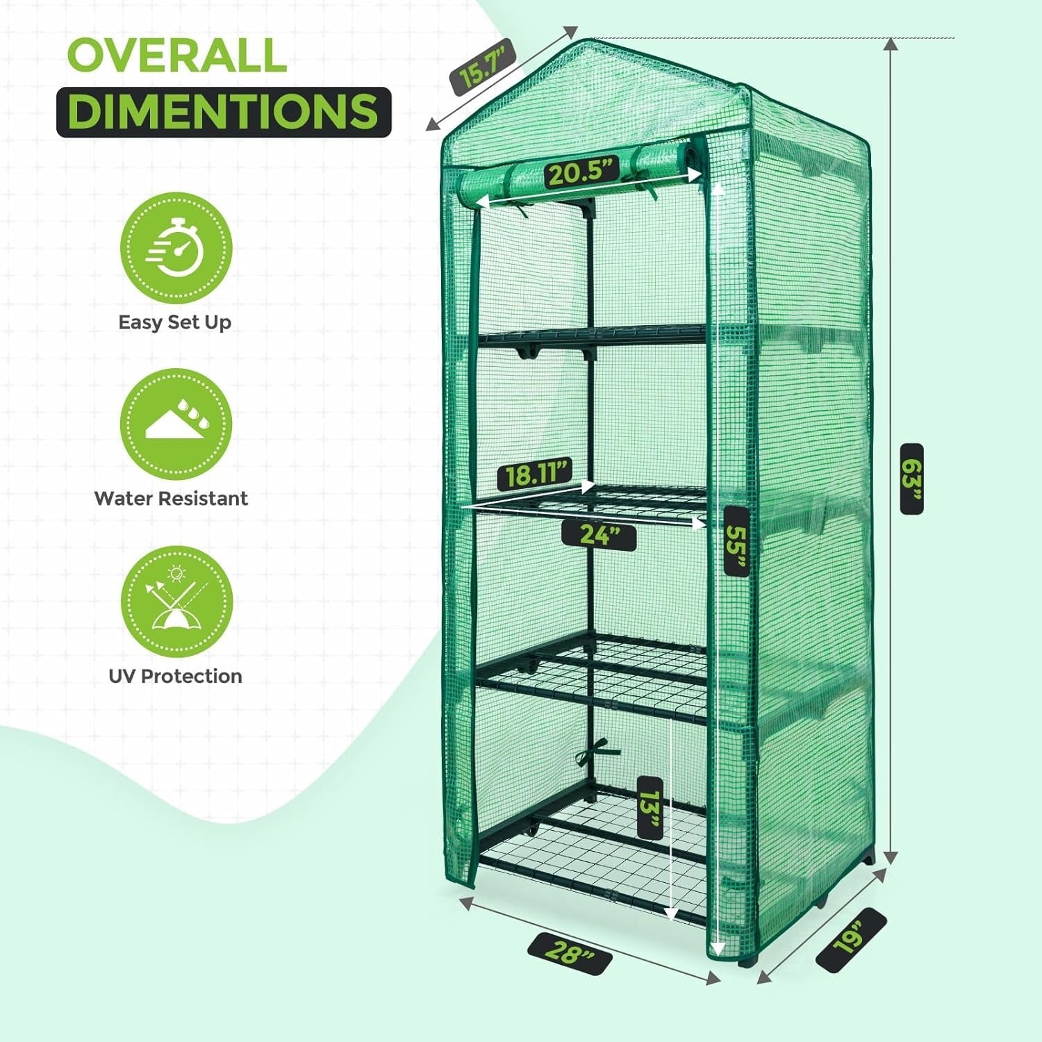 Mini 4-Tier Greenhouse with Shelves 69x49x163cm Green PE Cover Indoor Outdoor