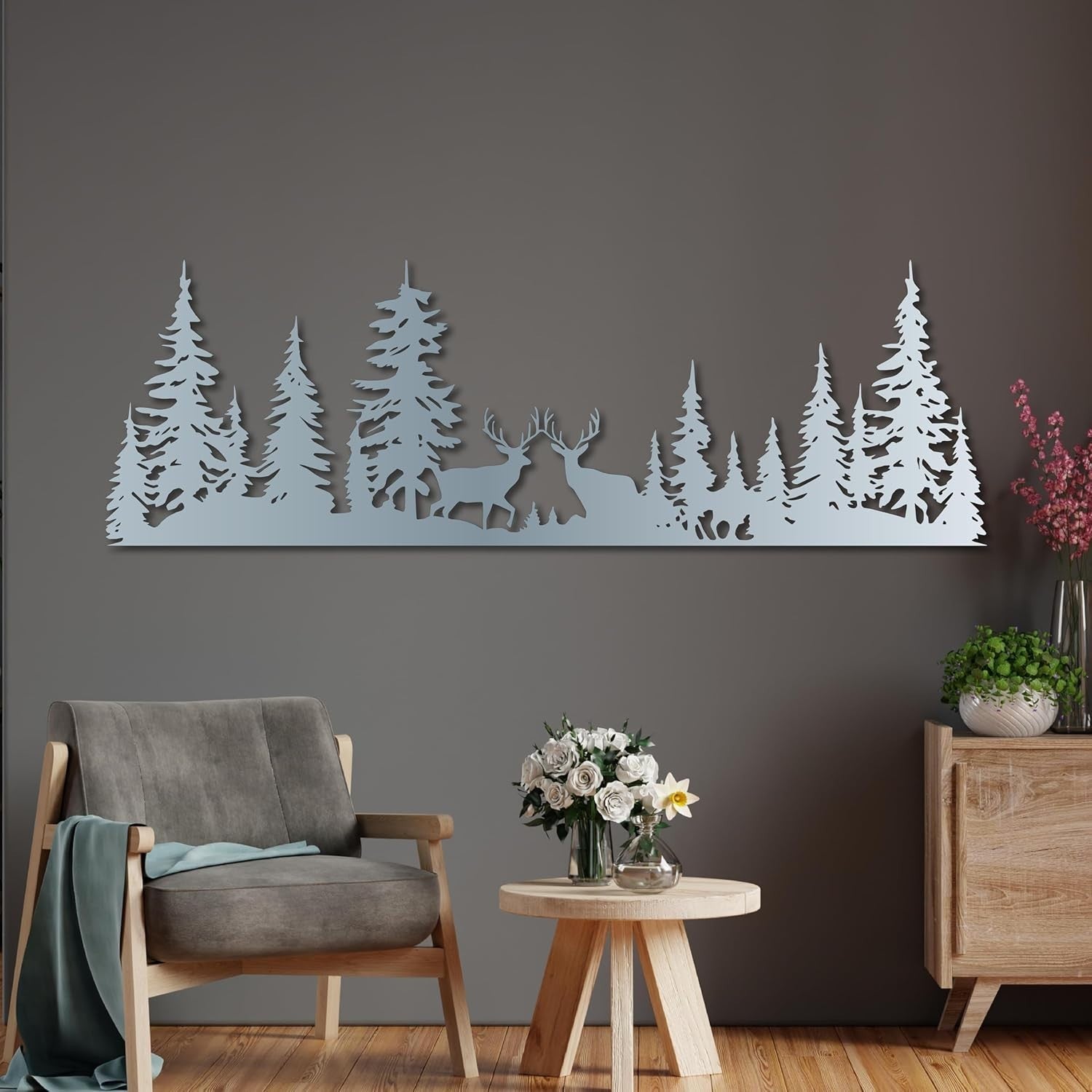 Deer Forest Metal Wall Art Trees Wildlife Farmhouse Decor
