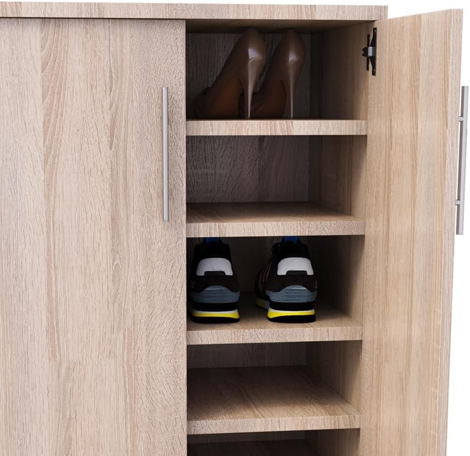 Tall Shoe Storage Cabinet with 2 Doors – Slim Wooden Unit for Hallway