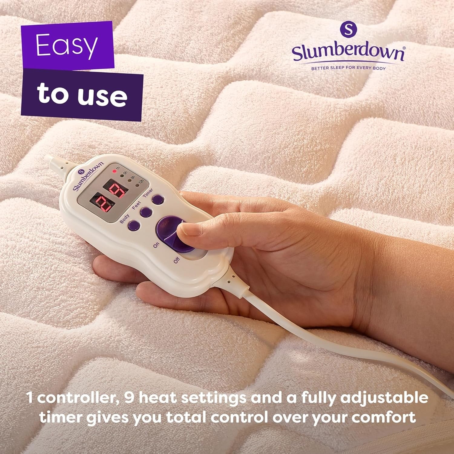 Double Electric Underblanket Multi Zone 9 Heat Settings Washable 150x120cm