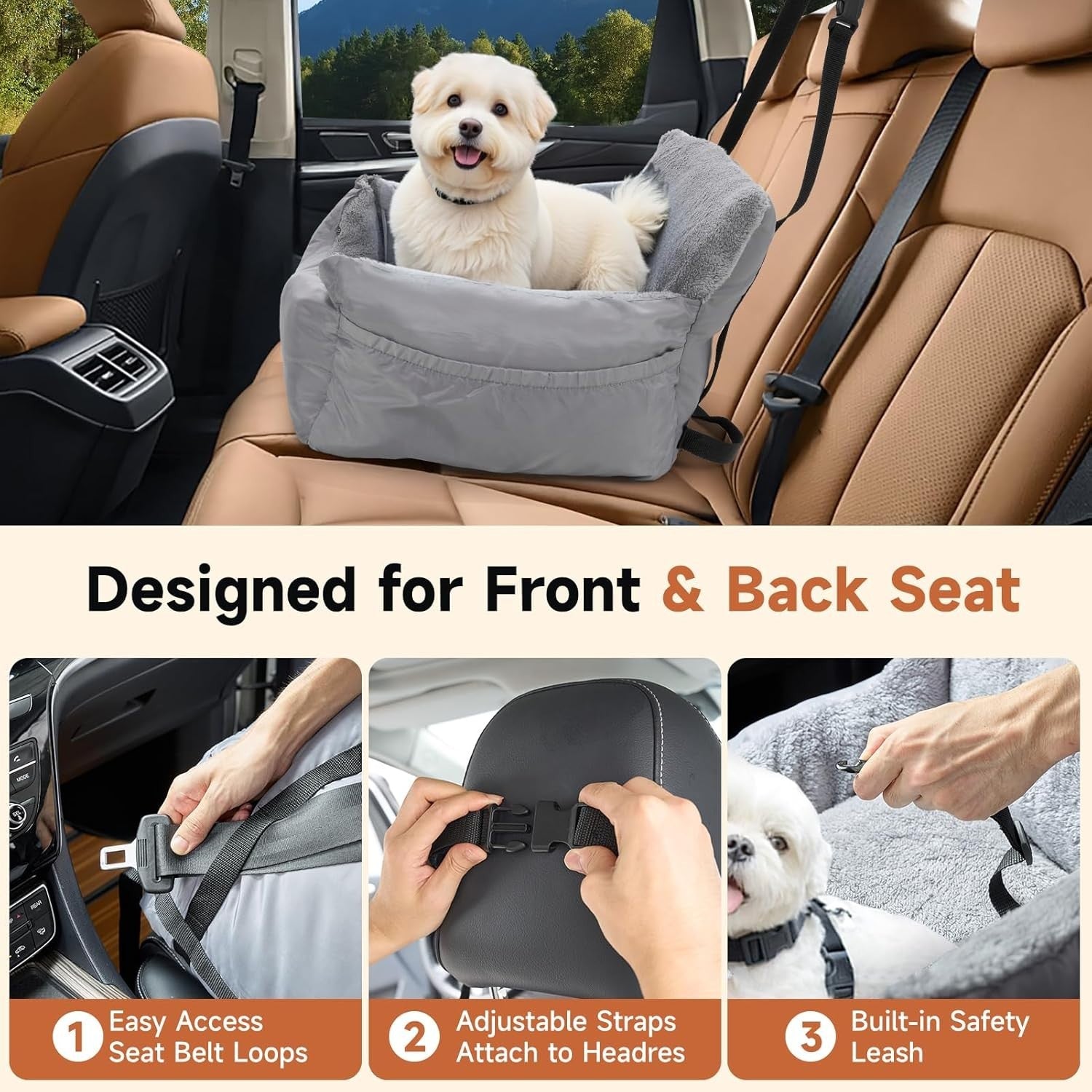Waterproof Dog Car Booster Seat Travel Bed Safety Leash 55x50x35cm