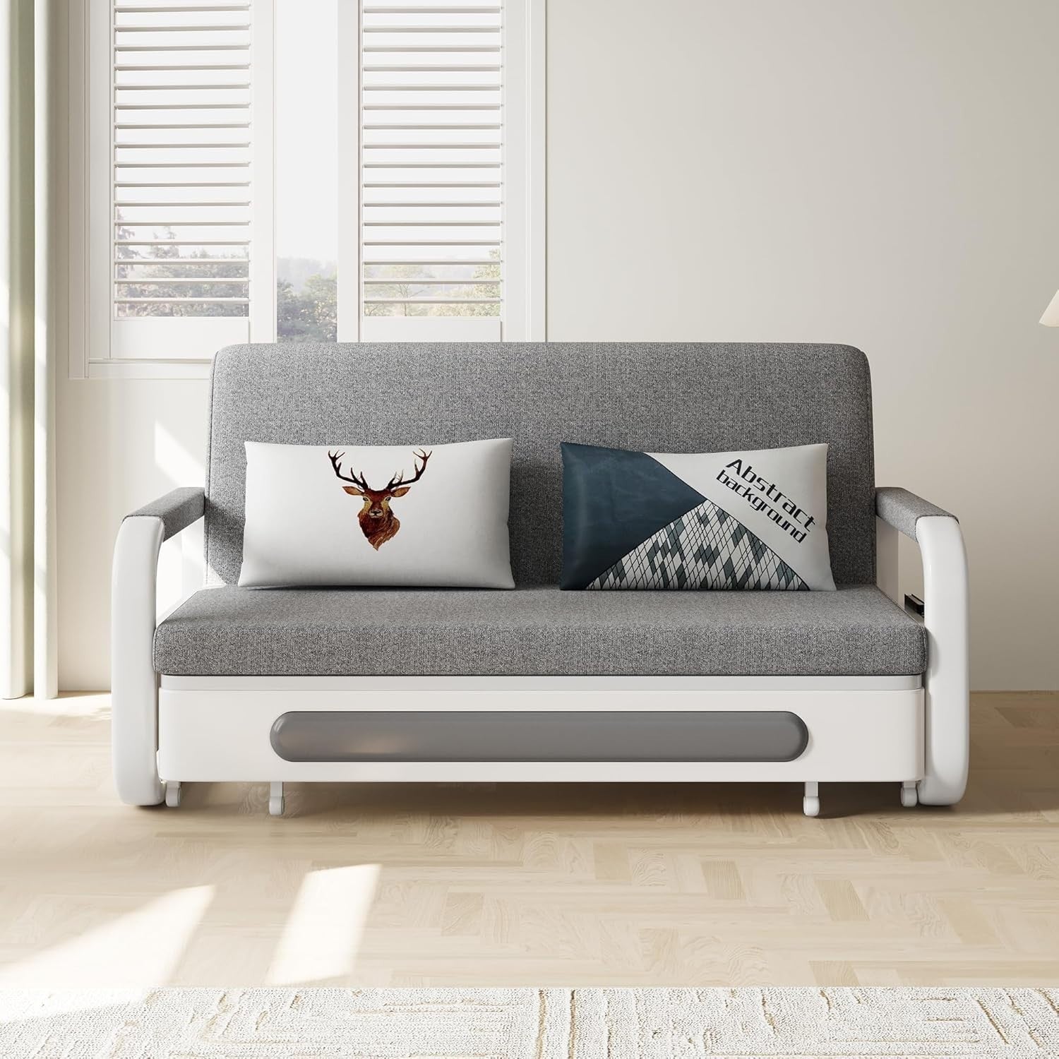 Convertible Sofa Bed Storage Futon Small Spaces Guest Room Grey Modern