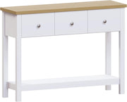 Modern White Console Table with 3 Drawers & Oak Top - Hallway Storage Shelf