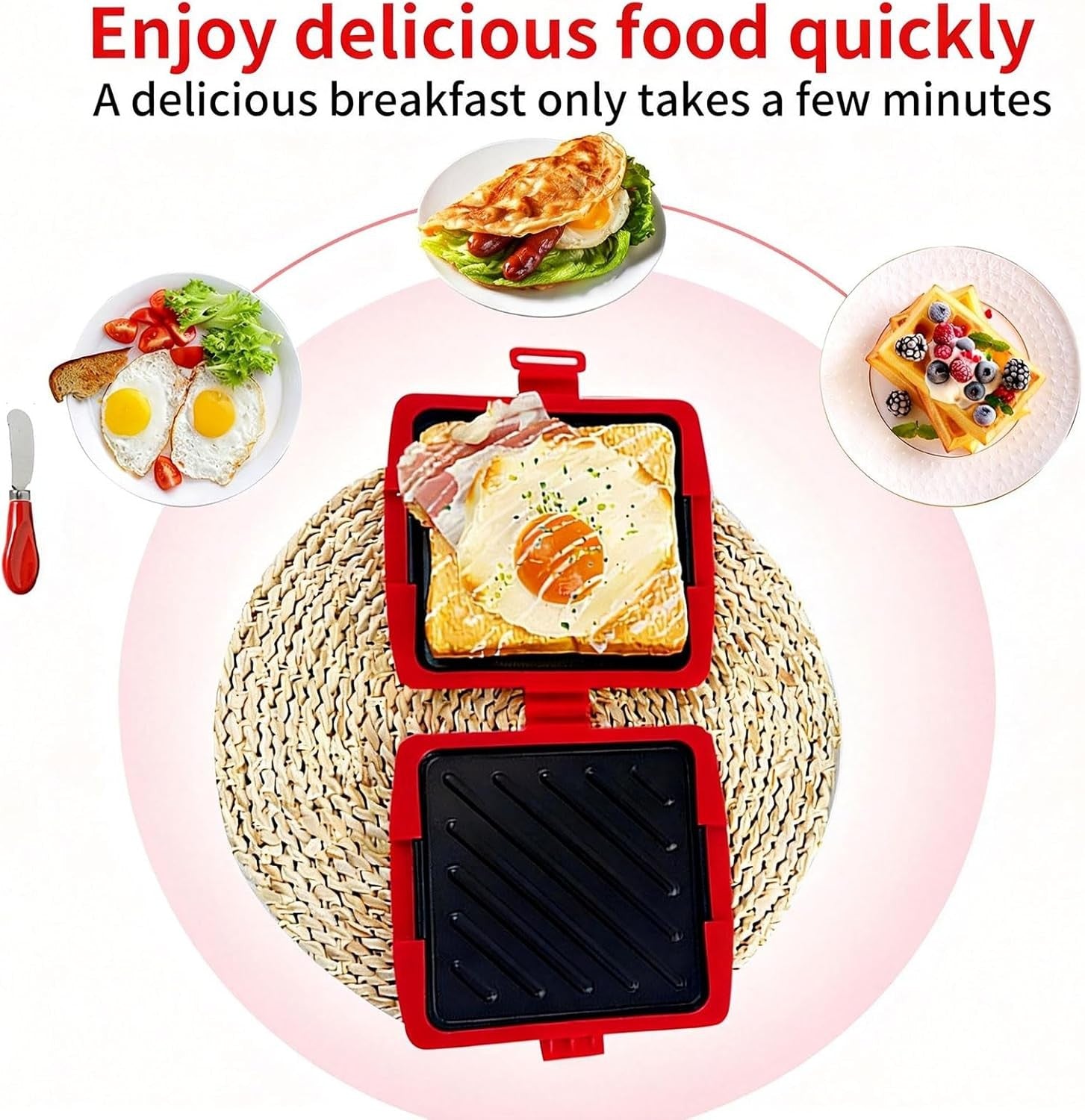 Microwave Toastie Sandwich Maker Panini Toaster Fast Cooking Red