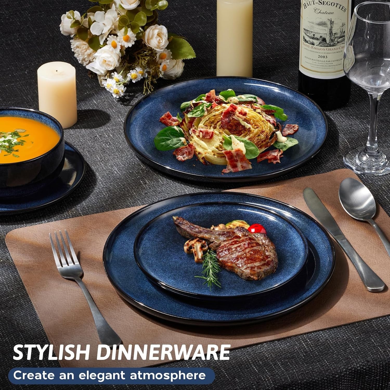 12 Piece Stoneware Dinner Set Plates Bowls Dishwasher Microwave Safe