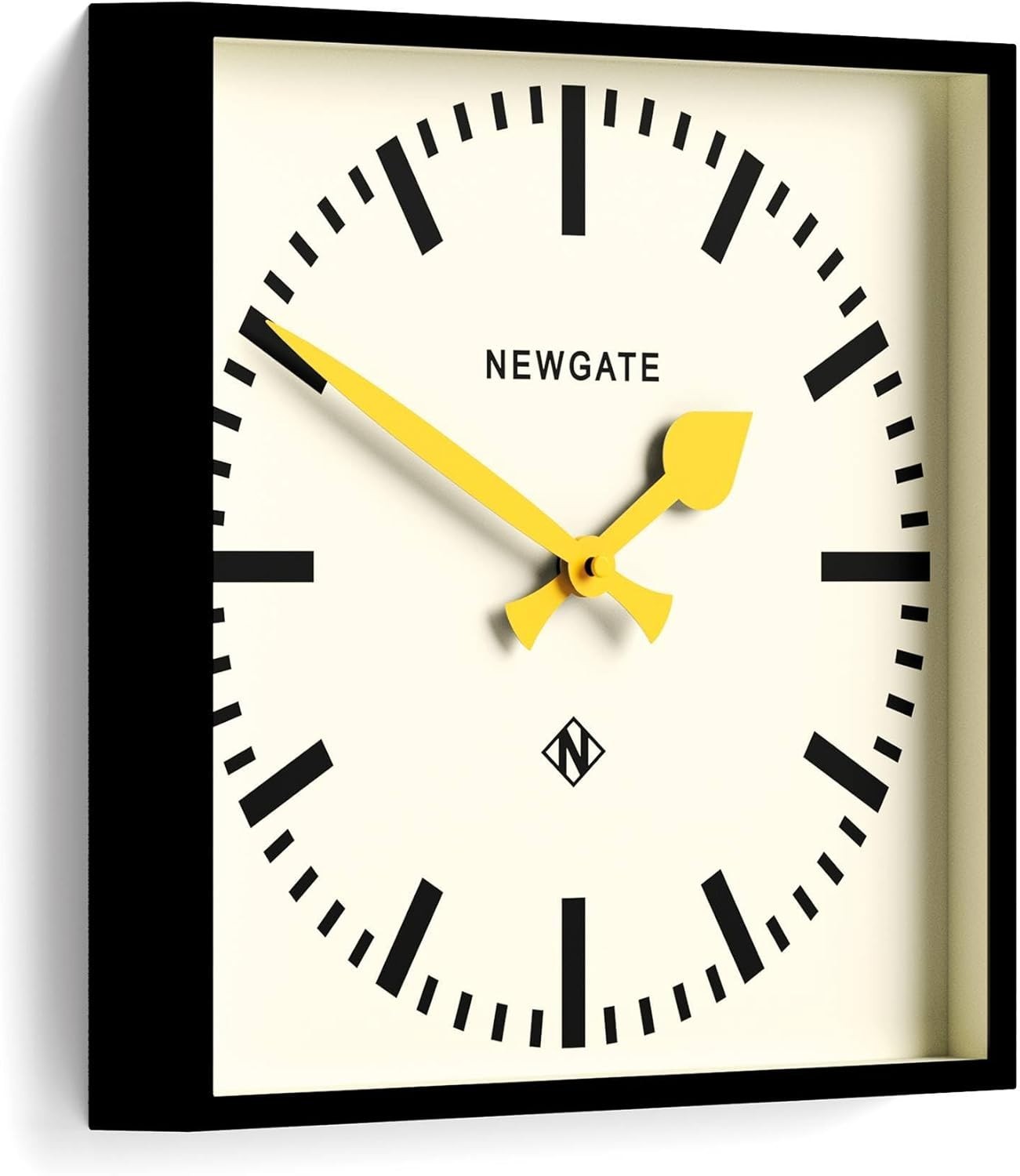 Silent Square Retro Wall Clock 40cm Yellow Hands Black Dial Office Home