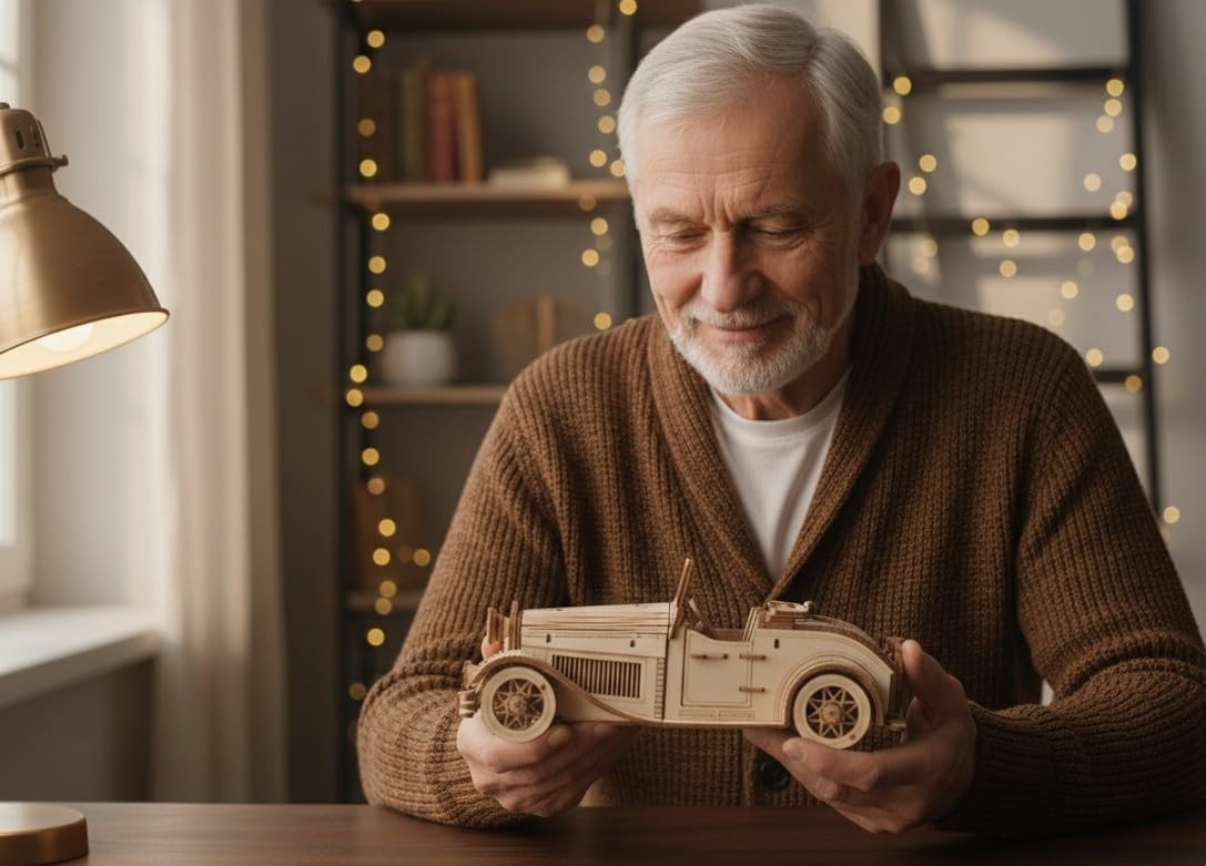 3D Wooden Vintage Car Puzzle DIY Model Kit Opening Doors 150PCS Adult