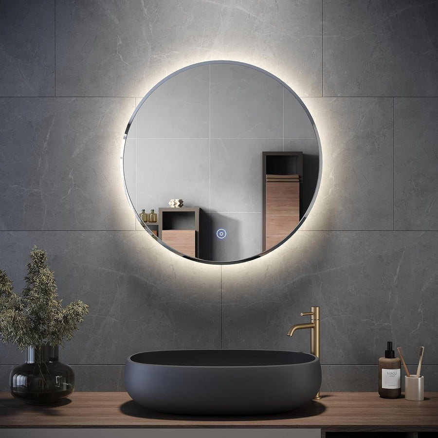 Round LED Bathroom Mirror 60x60cm Anti-Fog Touch Sensor Vanity Light