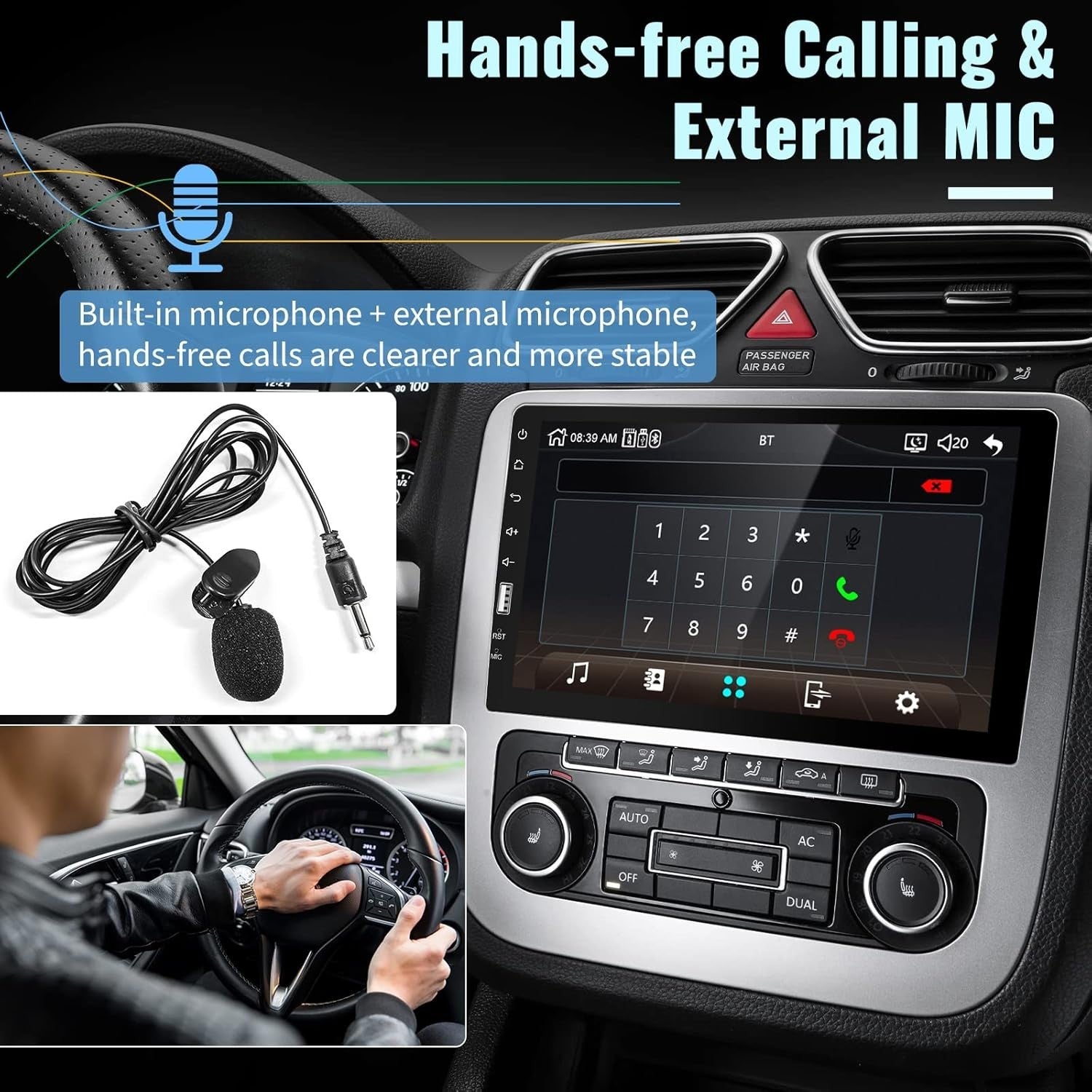 9" Single Din Car Stereo Wired CarPlay Android Auto Bluetooth FM AM