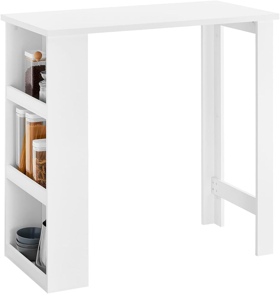 White Breakfast Bar Table with 3-Tier Storage Shelves Modern Dining Desk