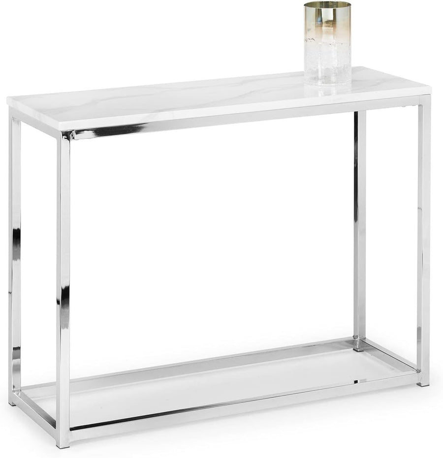 Elegant White Marble Console Table with Chrome Frame - Sleek & Durable