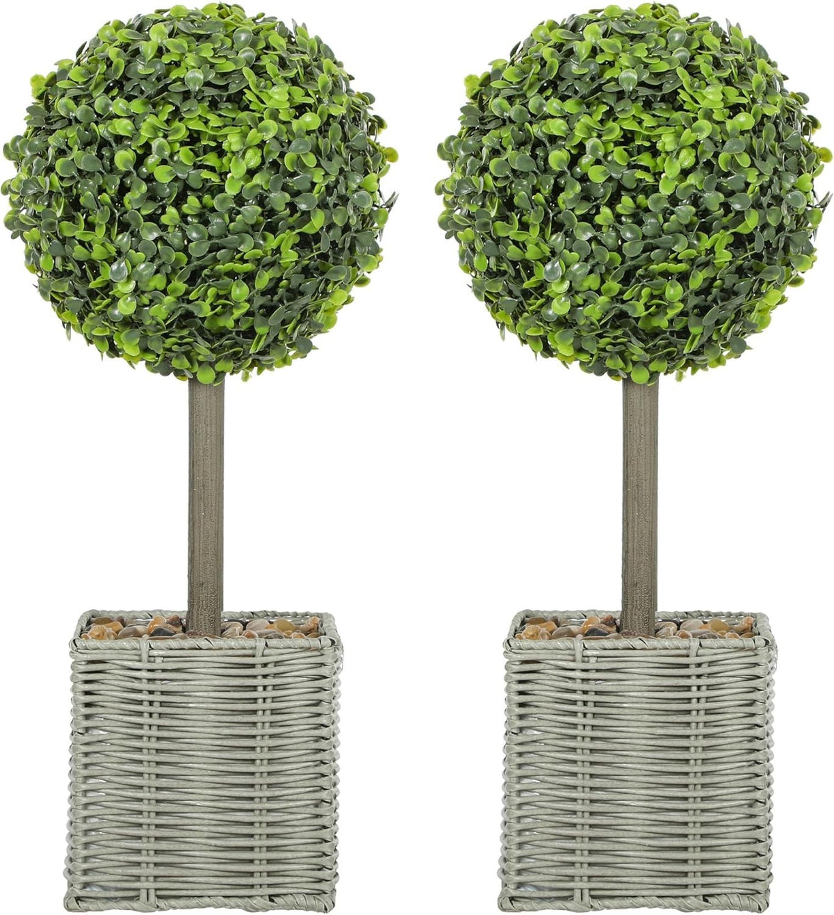 2pcs 50cm Artificial Boxwood Topiary Balls with Woven Pots Indoor Outdoor Decor