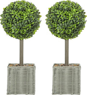 2pcs 50cm Artificial Boxwood Topiary Balls with Woven Pots Indoor Outdoor Decor