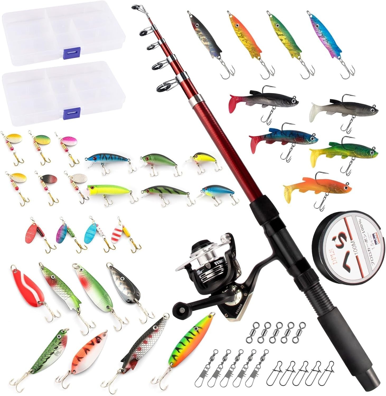 Telescopic Fishing Rod Reel Combo Set 2.1M Spinning Kit Lures Tackle Box