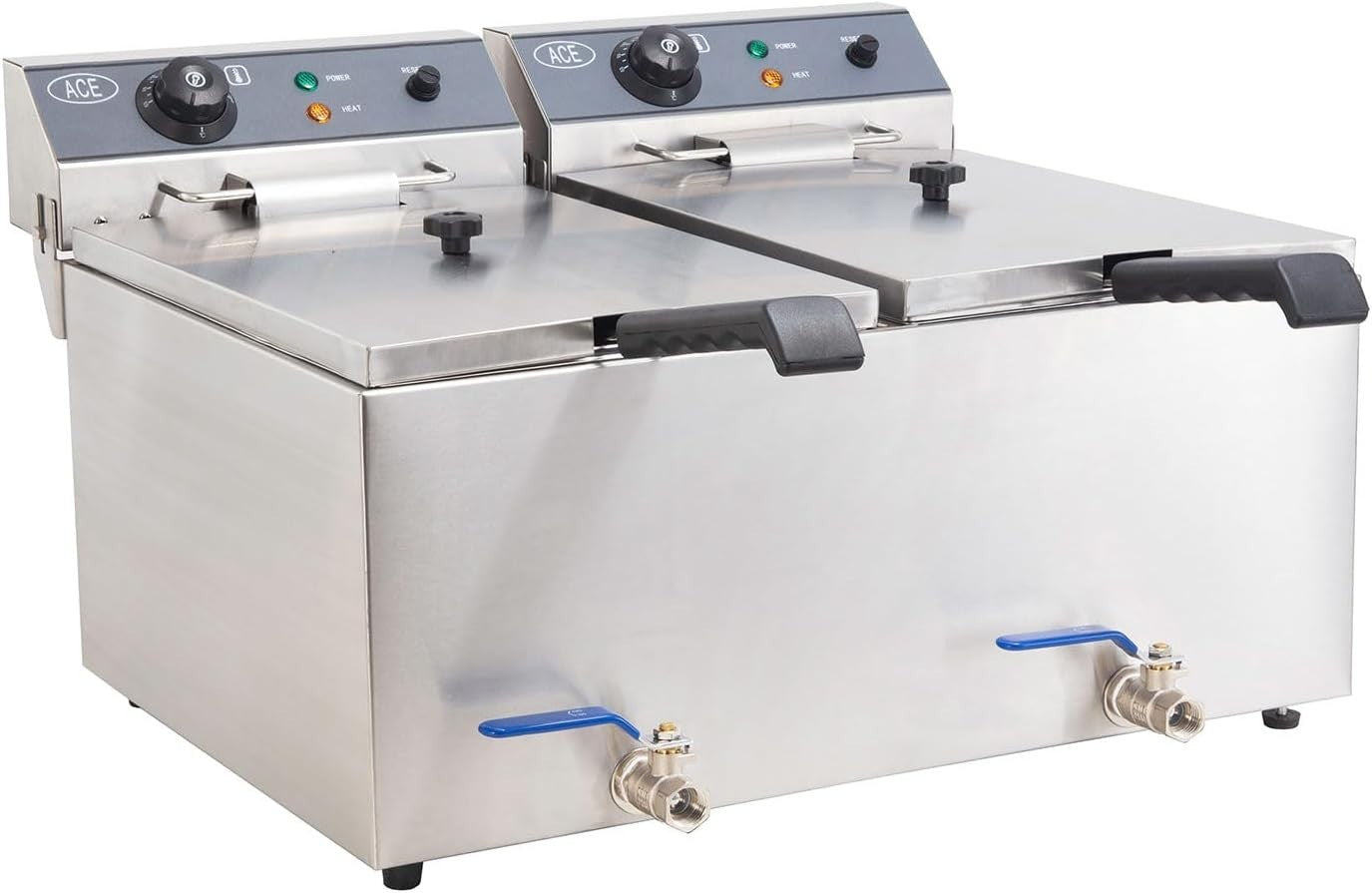 Commercial Electric Deep Fat Fryer 34L Dual Tank 6000W Drain Tap