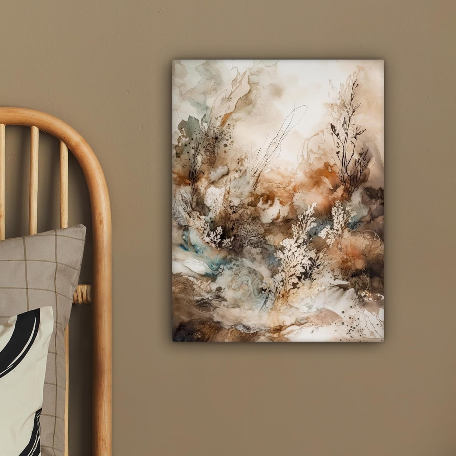 Abstract Floral Canvas Wall Art 30x40cm Beige Nature Print