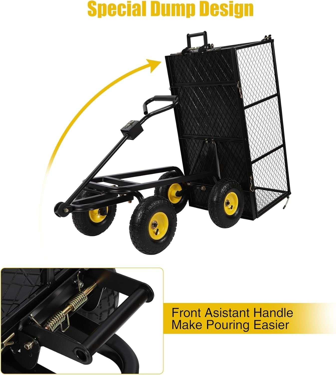Oversized 800lb Heavy Duty Garden Cart Flatbed Wagon w/ Removable Sides & Dump