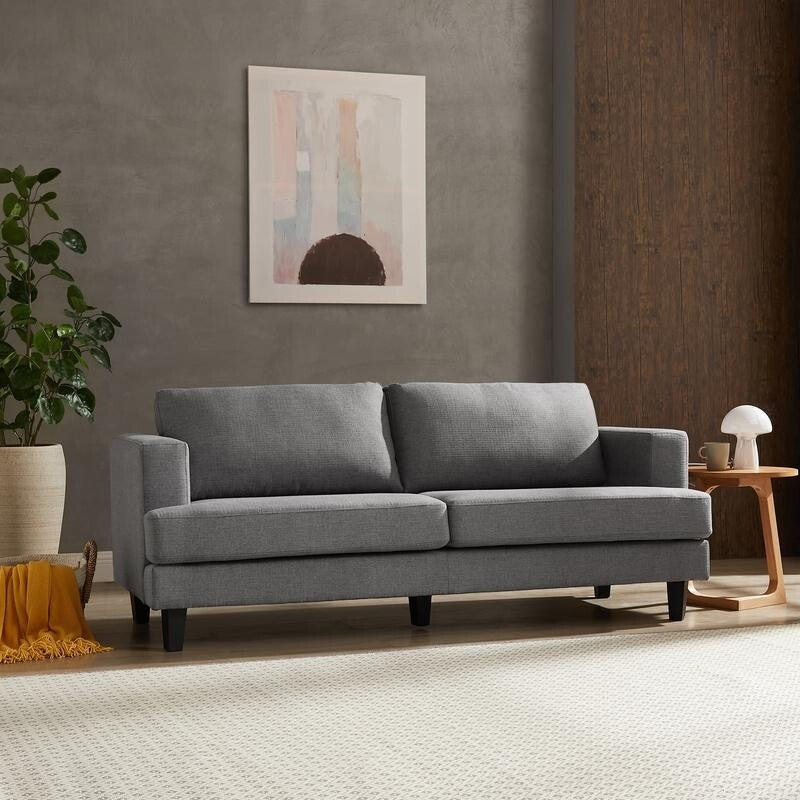 3 Seater Sofa Dark Grey Linen Fabric | Foam Cushions & Square Arm Design