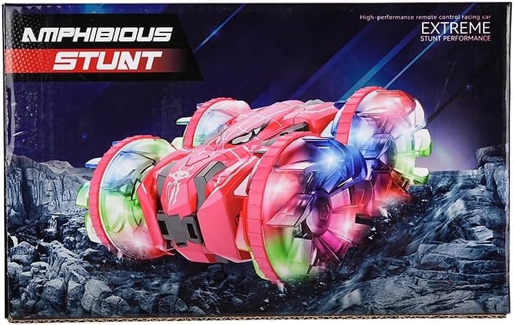 4WD Waterproof RC Stunt Car 360° Rotation Amphibious LED Toy for Kids 3-12